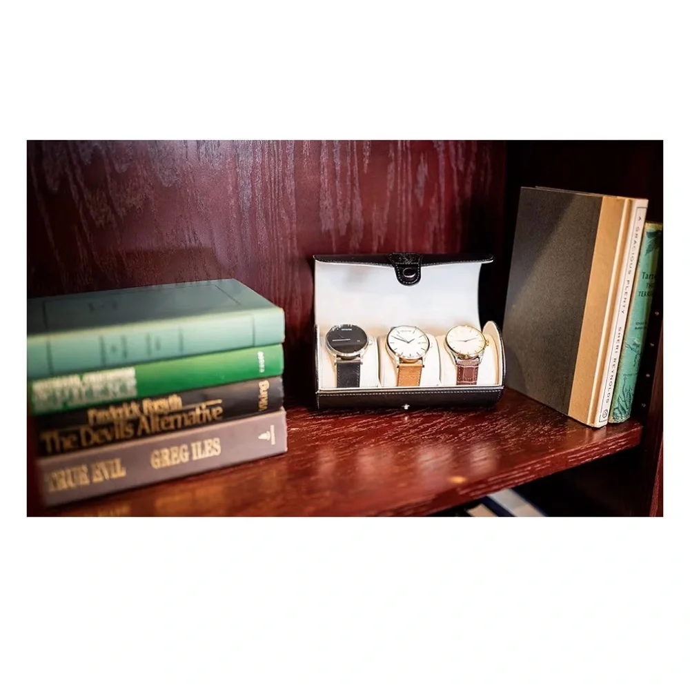 Luxury Automatic Watch Winder Black Leather Display Case Glass Top - Picture 4 of 10